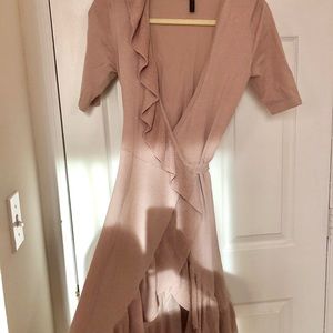 BCBG tan sweater ruffle wrap dress